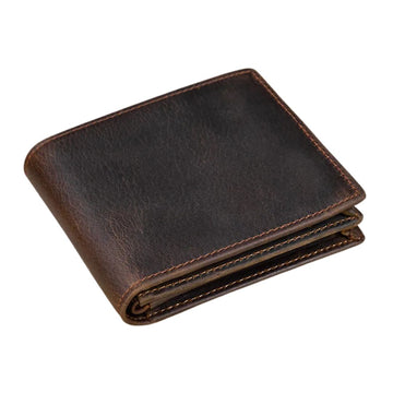 Crazy Horse Leather Horizontal Wallet - Genuine Cowhide Coin Purse-Wallets & Money Clips-Dark Brown-Free Shipping Leatheretro