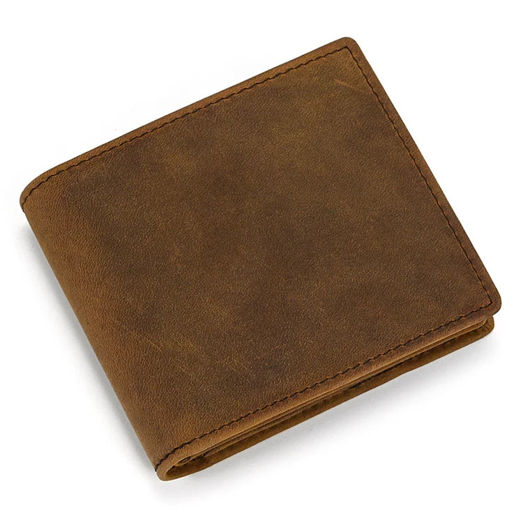 Crazy Horse Leather Horizontal Wallet - Genuine Cowhide Coin Purse-Wallets & Money Clips-Dark Brown-Free Shipping Leatheretro