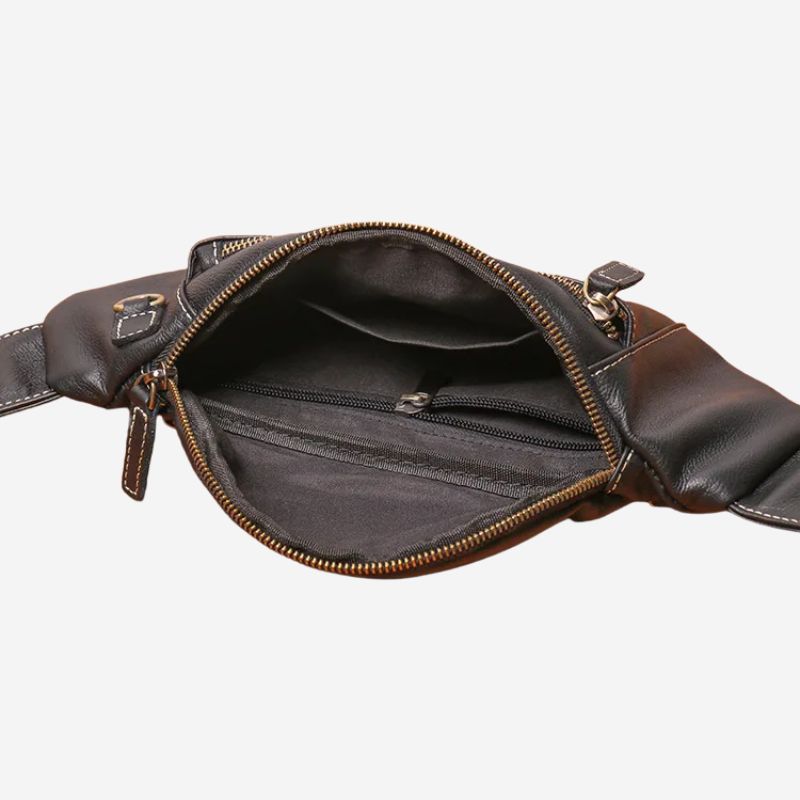 Men's Genuine Leather Chest Bag Outdoor Sports Waist Bag-Chest Bags-Black-Free Shipping Leatheretro