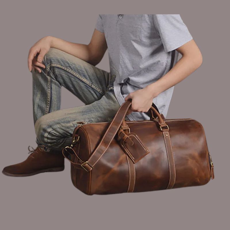 Genuine Leather Duffel Bag Travel Luggage Bag-Duffel Bags-Coffee-Free Shipping Leatheretro