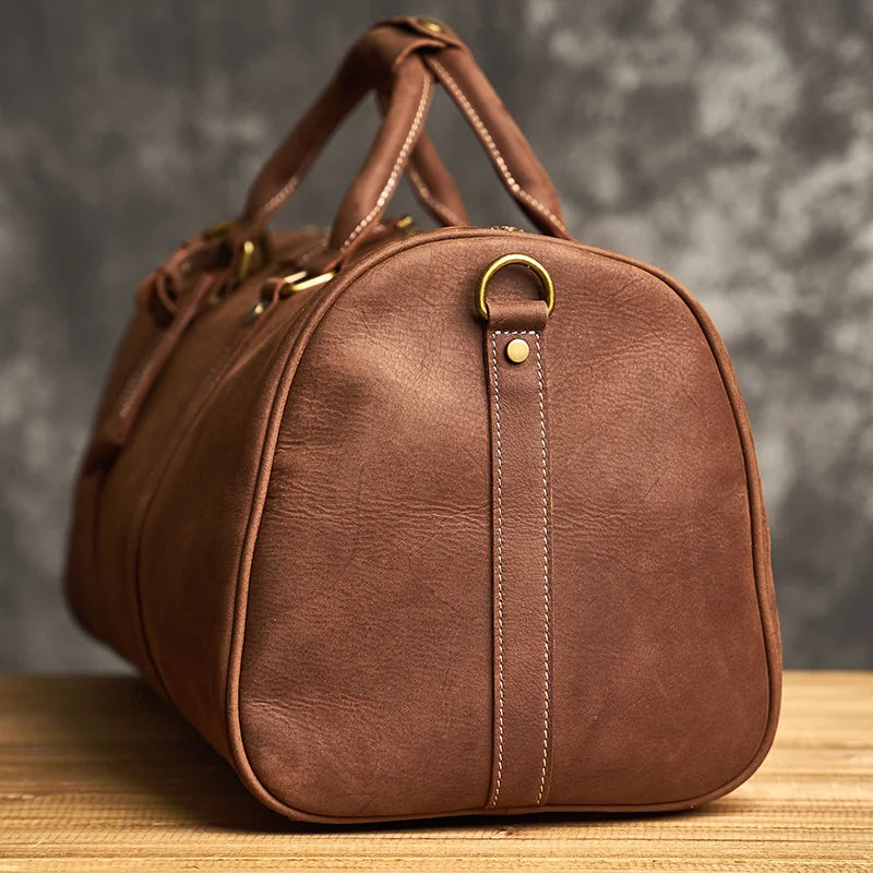 Genuine Leather Duffel Bag Travel Luggage Bag-Duffel Bags-Coffee-Free Shipping Leatheretro