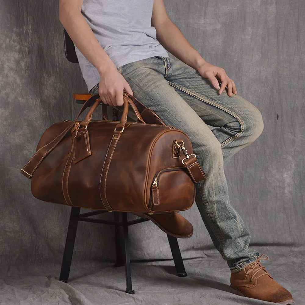 Genuine Leather Duffel Bag Travel Luggage Bag-Duffel Bags-Coffee-Free Shipping Leatheretro
