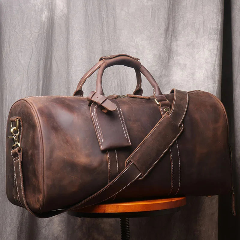 Genuine Leather Duffel Bag Travel Luggage Bag-Duffel Bags-Coffee-Free Shipping Leatheretro