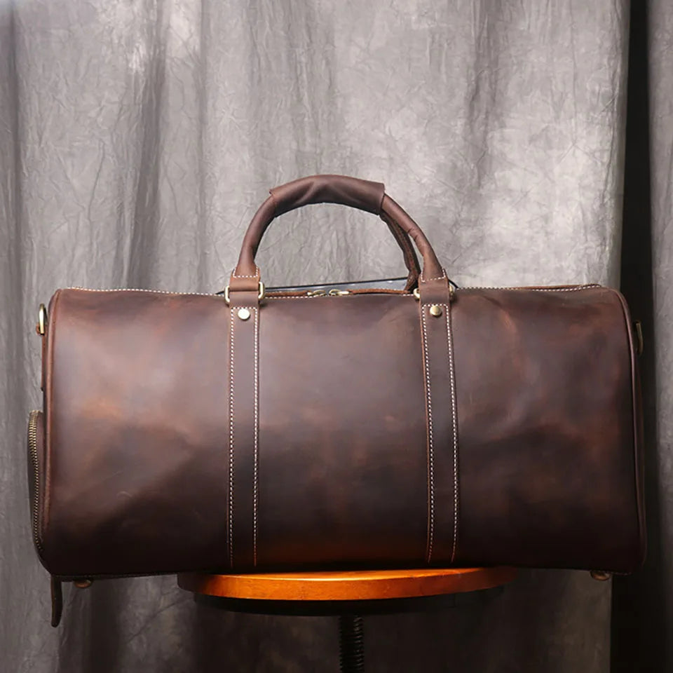 Genuine Leather Duffel Bag Travel Luggage Bag-Duffel Bags-Coffee-Free Shipping Leatheretro