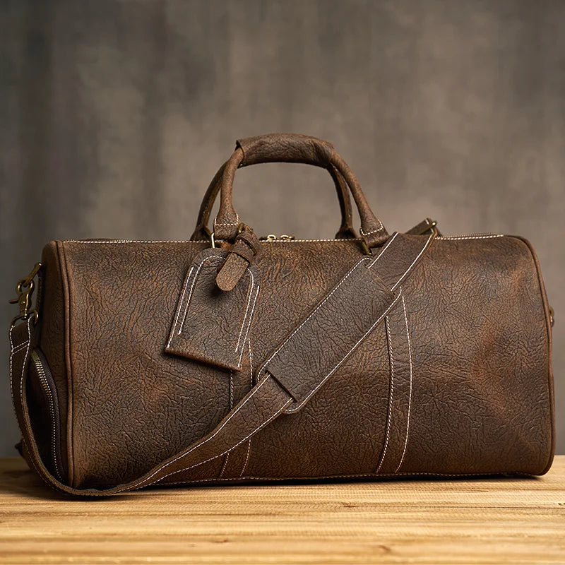 Genuine Leather Duffel Bag Travel Luggage Bag-Duffel Bags-Dark Coarse Grain-Free Shipping Leatheretro