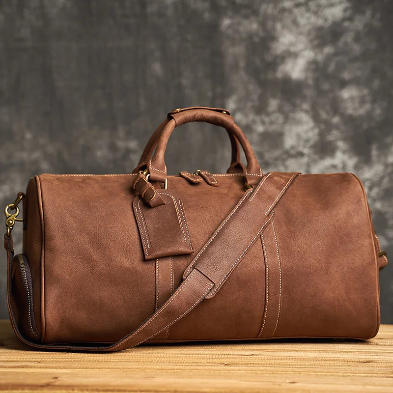 Genuine Leather Duffel Bag Travel Luggage Bag-Duffel Bags-Dark Brown-Free Shipping Leatheretro
