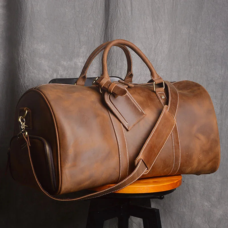 Genuine Leather Duffel Bag Travel Luggage Bag-Duffel Bags-Coffee-Free Shipping Leatheretro