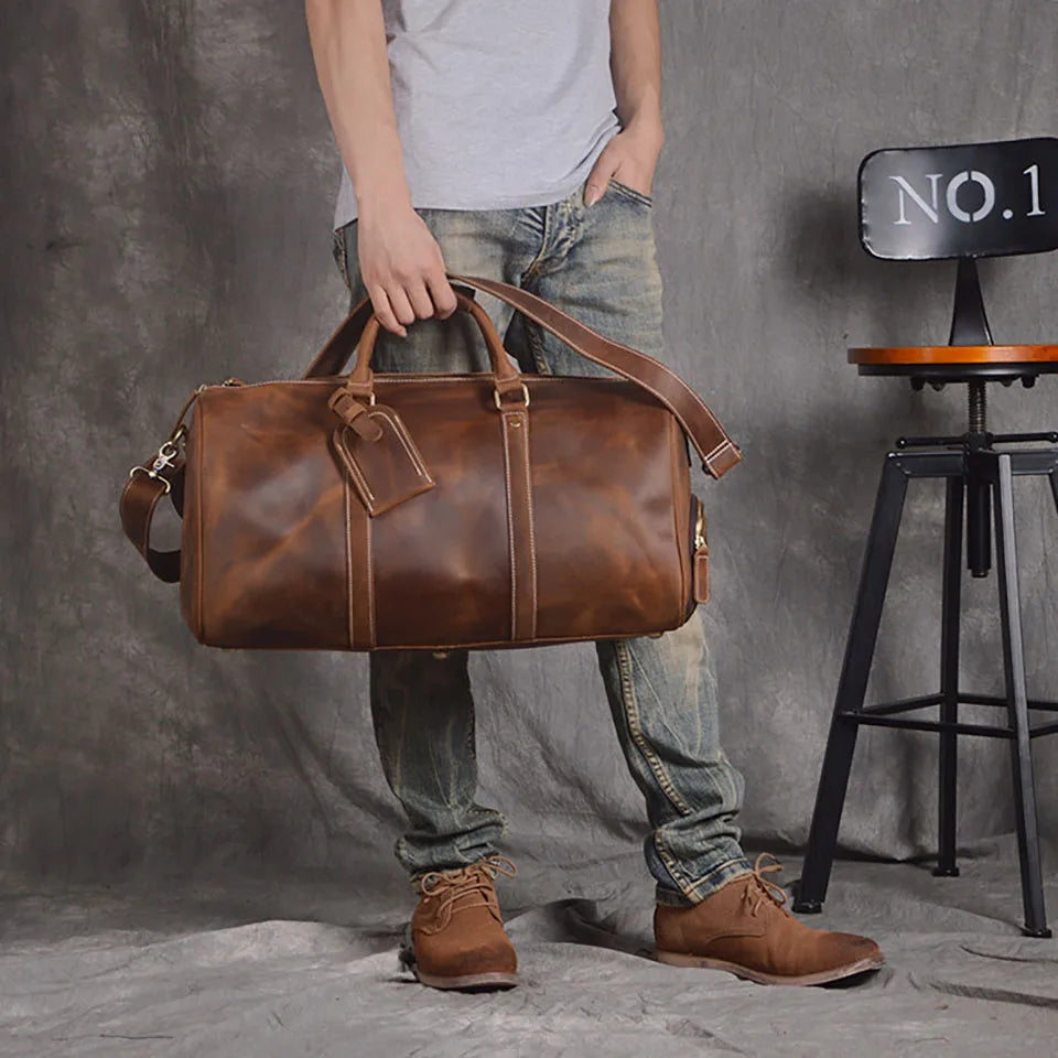 Genuine Leather Duffel Bag Travel Luggage Bag-Duffel Bags-Coffee-Free Shipping Leatheretro