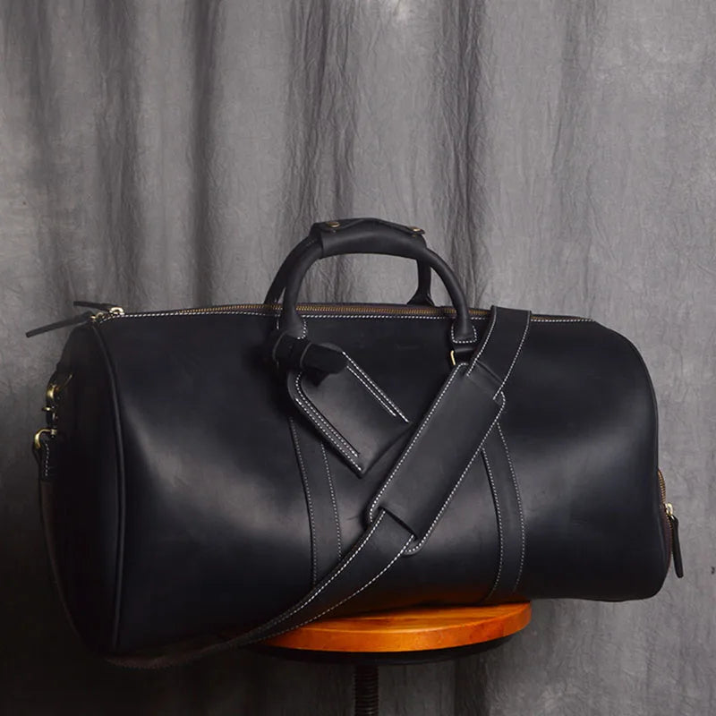 Genuine Leather Duffel Bag Travel Luggage Bag-Duffel Bags-Black-Free Shipping Leatheretro