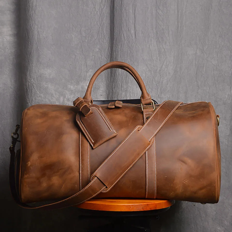 Genuine Leather Duffel Bag Travel Luggage Bag-Duffel Bags-Vintage Brown-Free Shipping Leatheretro