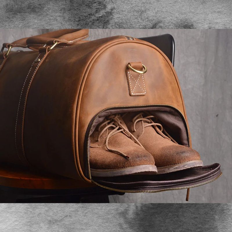 Genuine Leather Duffel Bag Travel Luggage Bag-Duffel Bags-Coffee-Free Shipping Leatheretro