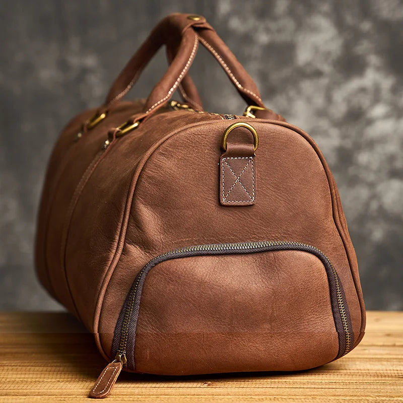 Genuine Leather Duffel Bag Travel Luggage Bag-Duffel Bags-Coffee-Free Shipping Leatheretro
