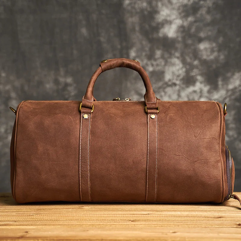 Genuine Leather Duffel Bag Travel Luggage Bag-Duffel Bags-Coffee-Free Shipping Leatheretro