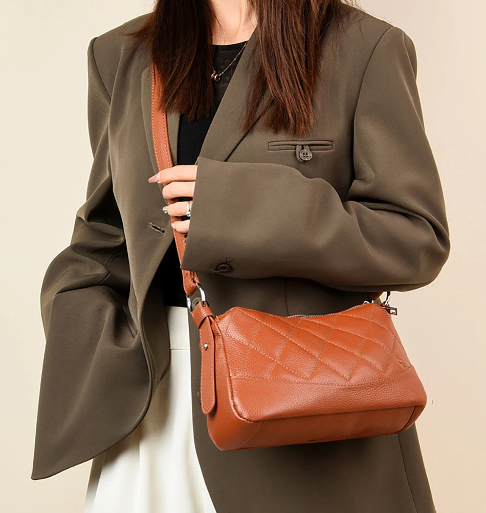 Genuine Leather Female Crossbody Bags-Handbags-Brown-Free Shipping Leatheretro