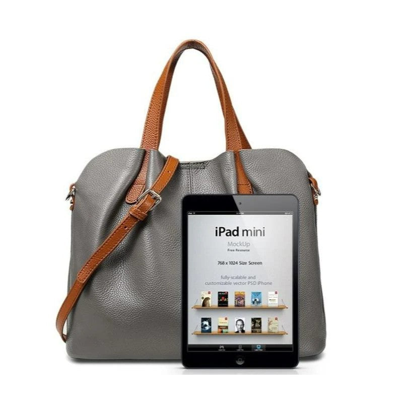 Genuine Leather Handbags Head Layer Cowhide Litchi Grain Women Handbag-Handbags-Gray-Free Shipping Leatheretro