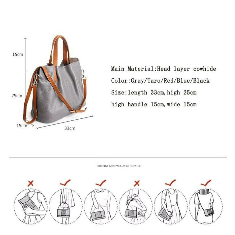 Genuine Leather Women Handbag-Handbags-Gray-Free Shipping Leatheretro