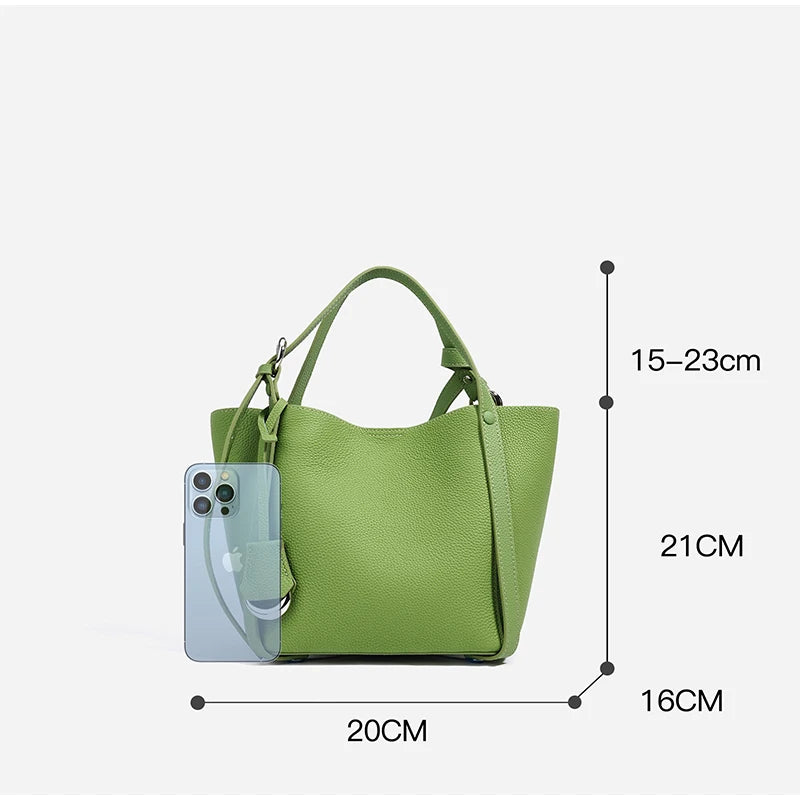 Genuine Leather Large Capacity Women's Bucket Handbag-Handbags-Green-Free Shipping Leatheretro