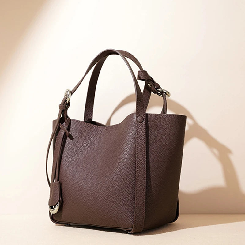 Genuine Leather Large Capacity Women's Bucket Handbag-Handbags-Green-Free Shipping Leatheretro