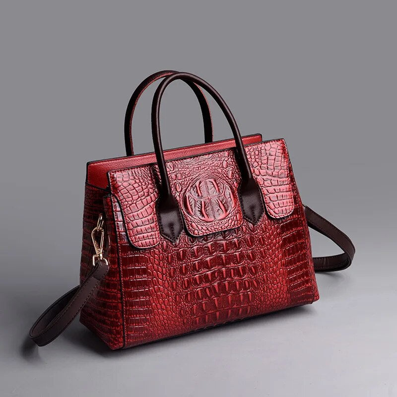 Luxury Crocodile Designer Handbag-Handbags-Burgundy-Free Shipping Leatheretro