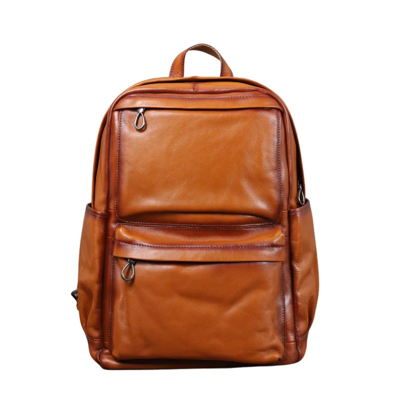 Genuine Leather Men Vintage Laptop Bag - Large Capacity Travel Backpack-Backpacks-Coffee-Free Shipping Leatheretro