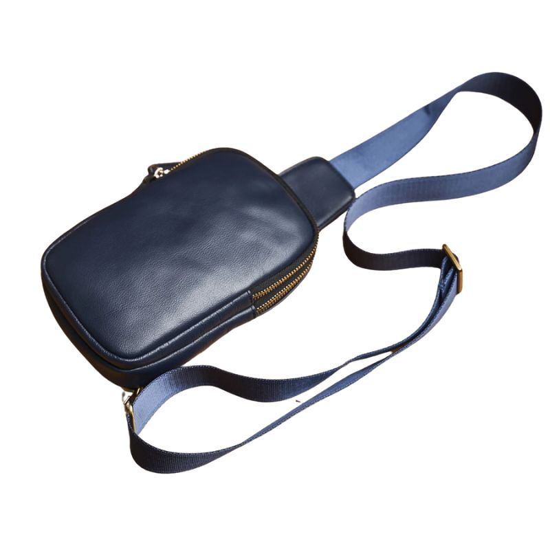Genuine Leather Men's Chest Bag Messenger Bag-Chest Bags-Blue-Free Shipping Leatheretro