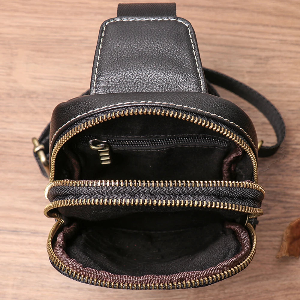 Genuine Leather Men's Chest Bag Messenger Bag-Chest Bags-Blue-Free Shipping Leatheretro
