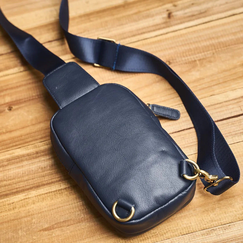 Genuine Leather Men's Chest Bag Messenger Bag-Chest Bags-Blue-Free Shipping Leatheretro