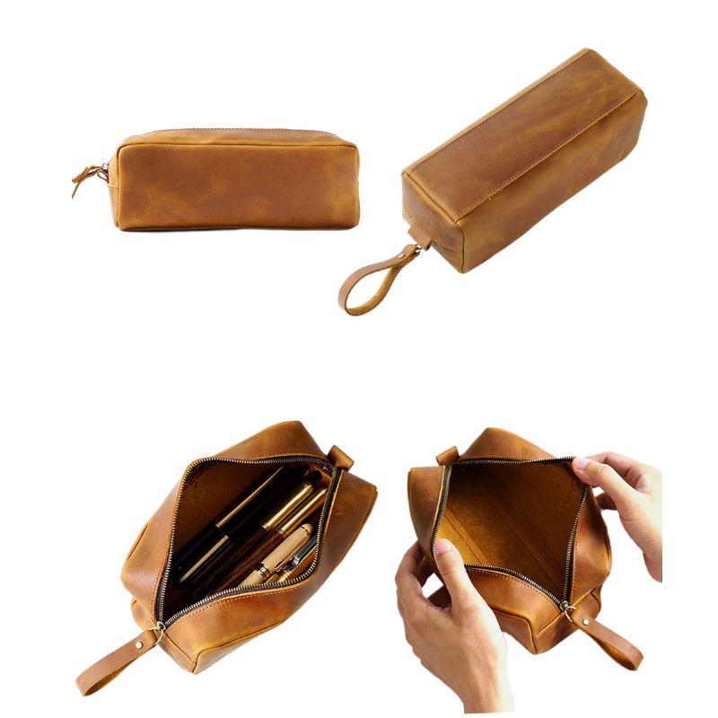 Genuine Leather Pen Pouch Stationery Storage-Handbags, Wallets & Cases-Brown-Free Shipping Leatheretro