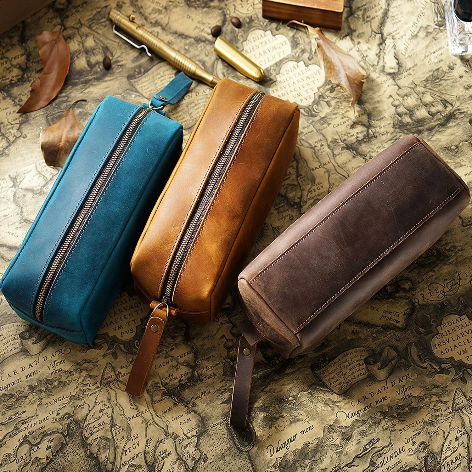 Genuine Leather Pen Pouch Stationery Storage-Handbags, Wallets & Cases-Brown-Free Shipping Leatheretro