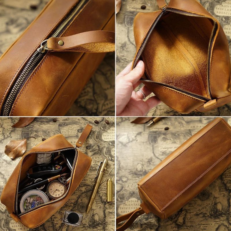Genuine Leather Pen Pouch Stationery Storage-Handbags, Wallets & Cases-Brown-Free Shipping Leatheretro