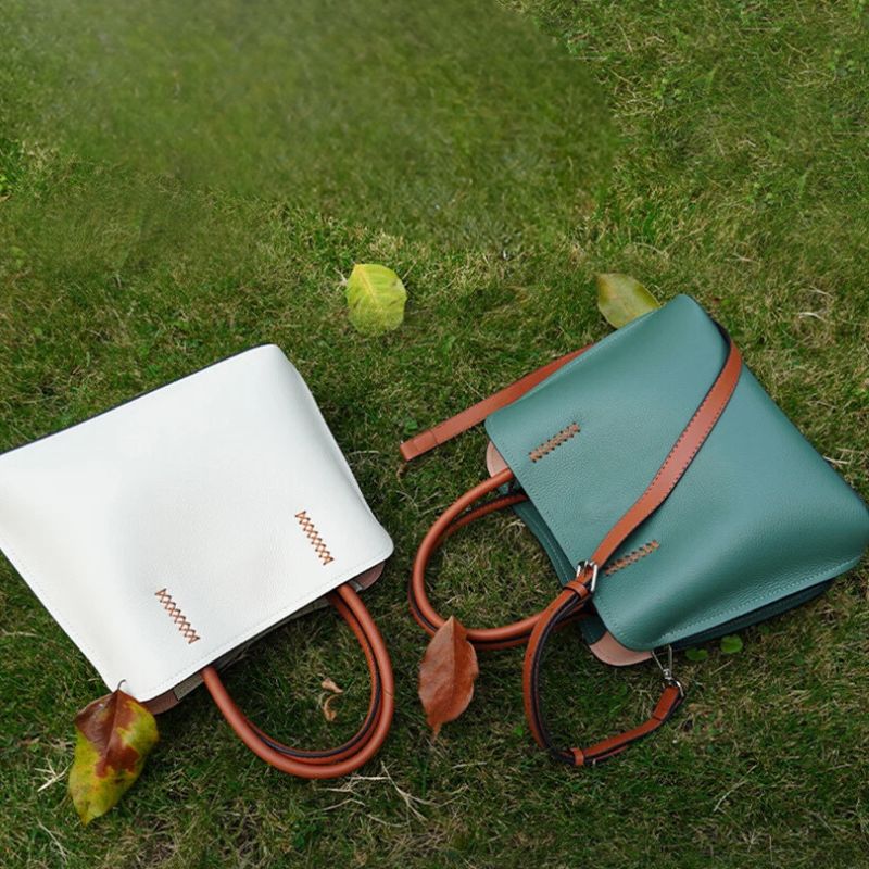 Genuine Leather Shopper Bag Designer Shoulder Bag-Handbags-Khaki-Free Shipping Leatheretro