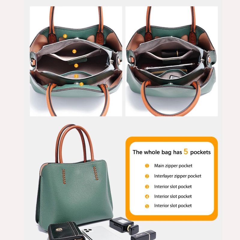 Genuine Leather Shopper Bag Designer Shoulder Bag-Handbags-Khaki-Free Shipping Leatheretro