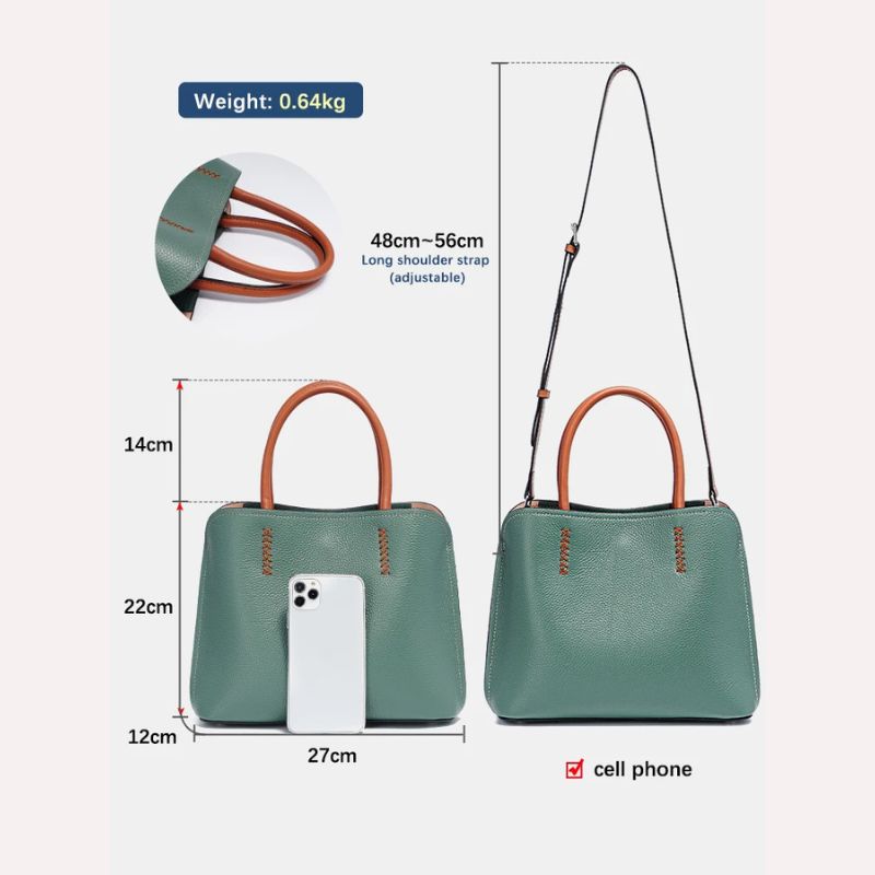 Genuine Leather Shopper Bag Designer Shoulder Bag-Handbags-Khaki-Free Shipping Leatheretro