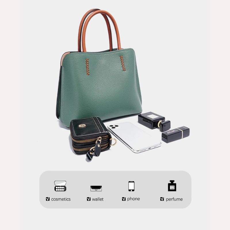 Genuine Leather Shopper Bag Designer Shoulder Bag-Handbags-Khaki-Free Shipping Leatheretro