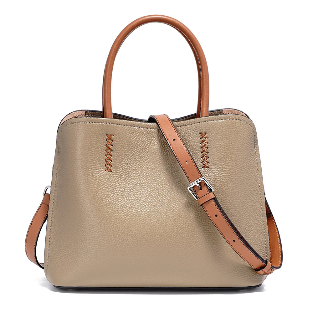Genuine Leather Shopper Bag Designer Shoulder Bag-Handbags-Khaki-Free Shipping Leatheretro