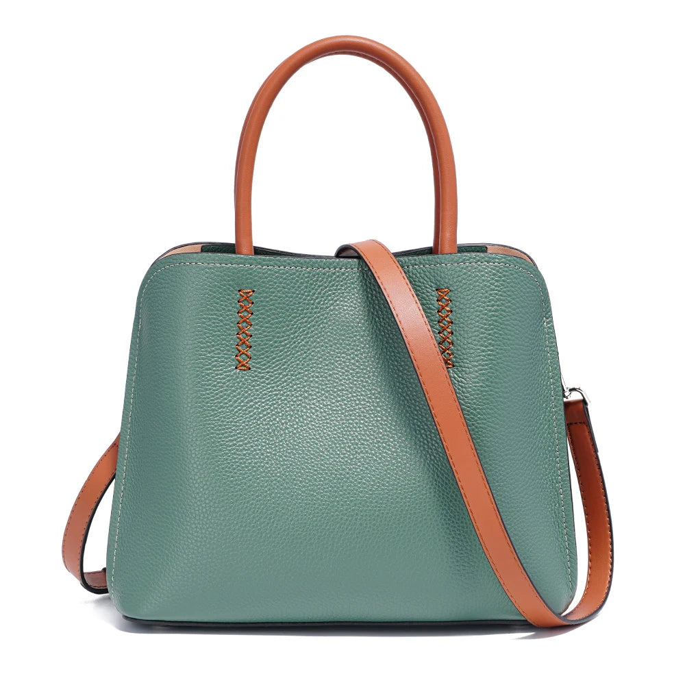 Genuine Leather Shopper Bag Designer Shoulder Bag-Handbags-Light Green-Free Shipping Leatheretro