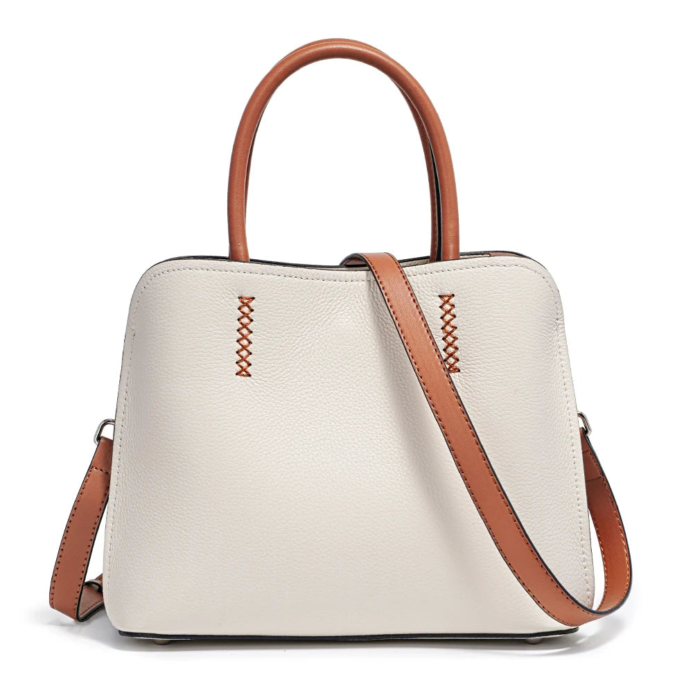 Genuine Leather Shopper Bag Designer Shoulder Bag-Handbags-White-Free Shipping Leatheretro