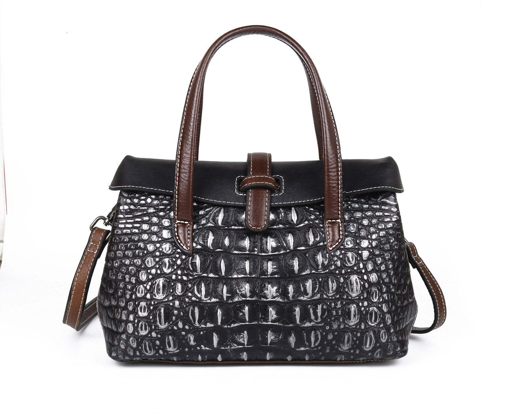 Genuine Leather Shoulder Bag Luxury Alligator Handbag-Handbags-Retro Black-Free Shipping Leatheretro