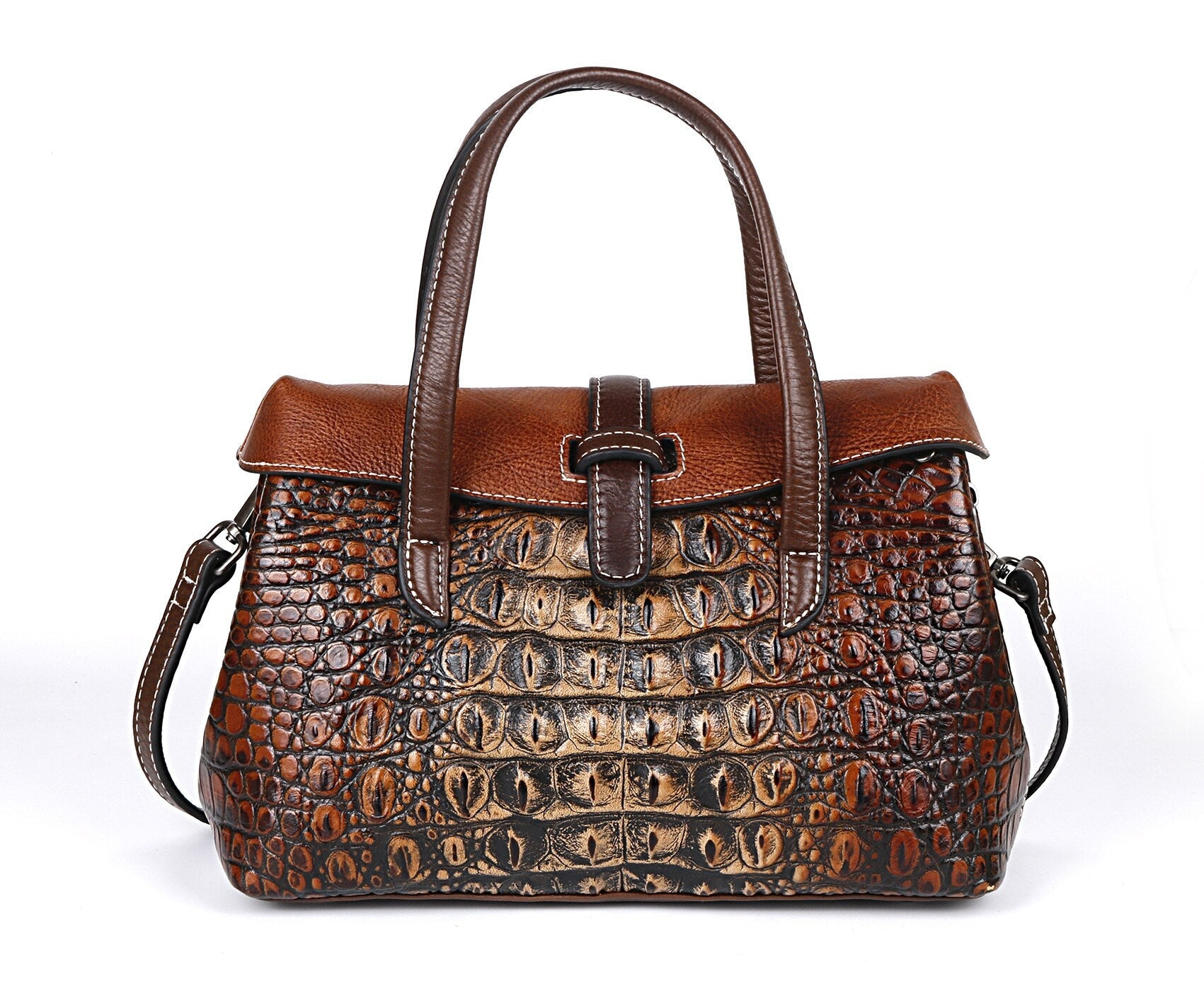 Genuine Leather Shoulder Bag Luxury Alligator Handbag-Handbags-Retro Brown-Free Shipping Leatheretro