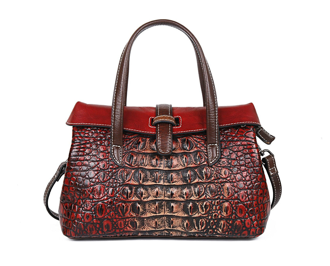 Genuine Leather Shoulder Bag Luxury Alligator Handbag-Handbags-Retro Red-Free Shipping Leatheretro