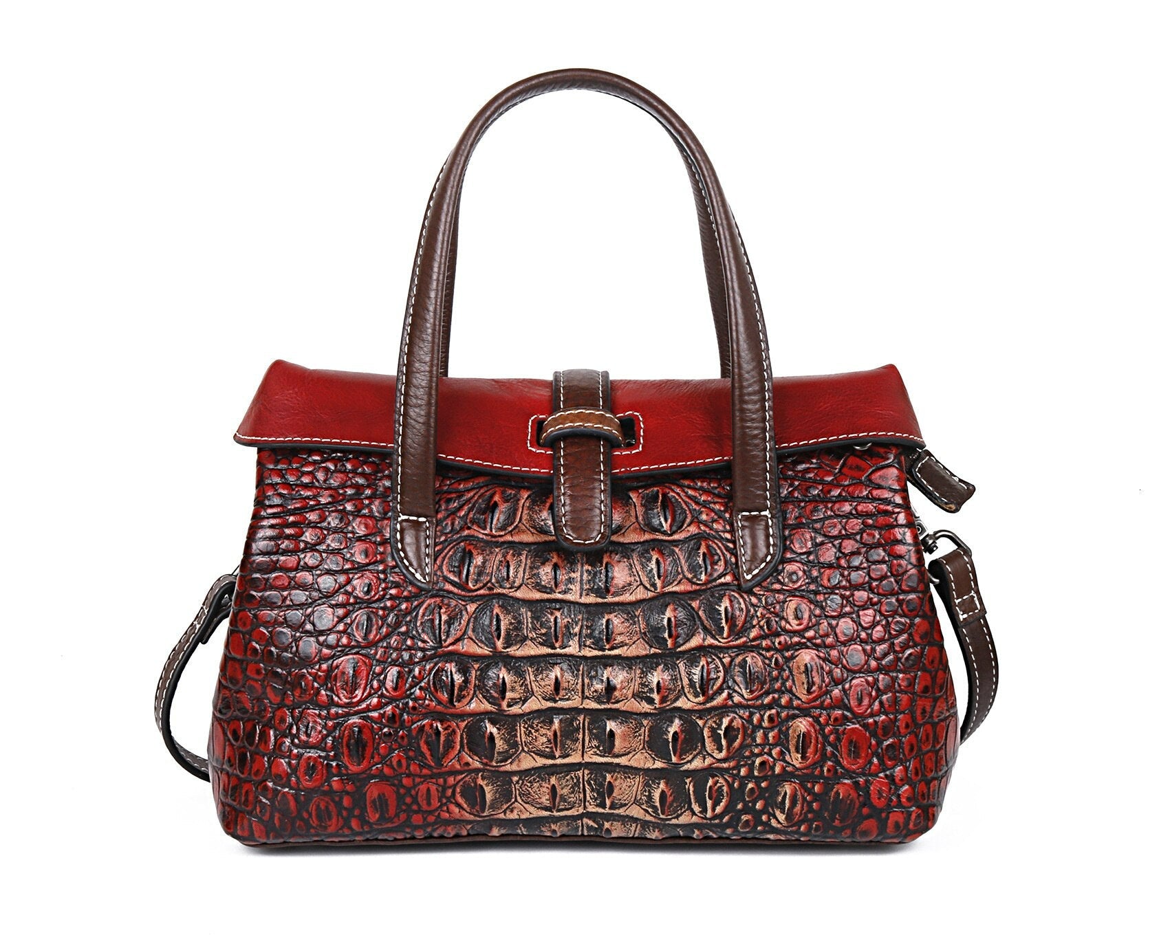 Genuine Leather Shoulder Bag Luxury Alligator Handbag-Handbags-Retro Red-Free Shipping Leatheretro