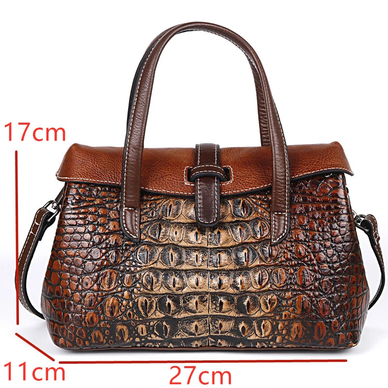 Genuine Leather Shoulder Bag Luxury Alligator Handbag-Handbags-Retro Black-Free Shipping Leatheretro