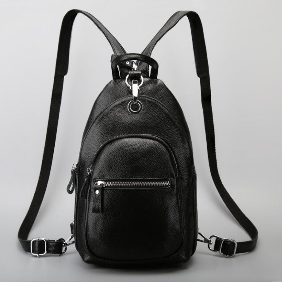 Genuine Leather Small Backpack Multi-Layer Anti-Theft Bag-Backpacks-Black-Free Shipping Leatheretro