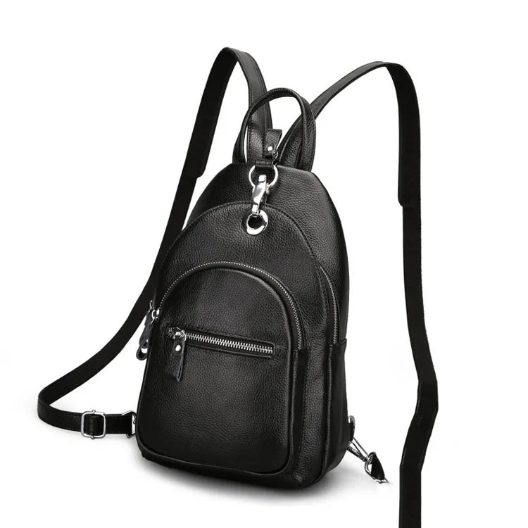 Genuine Leather Small Backpack Multi-Layer Anti-Theft Bag-Backpacks-Black-Free Shipping Leatheretro
