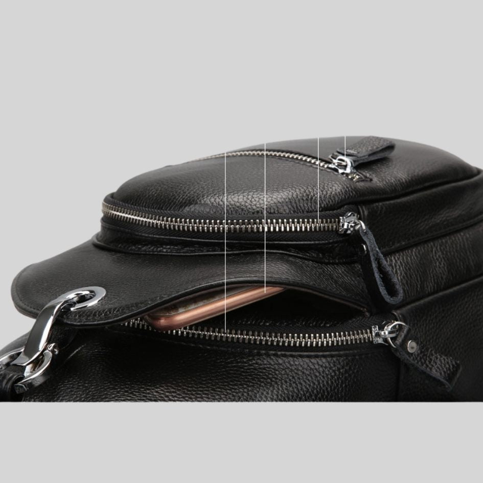 Genuine Leather Small Backpack Multi-Layer Anti-Theft Bag-Backpacks-Black-Free Shipping Leatheretro