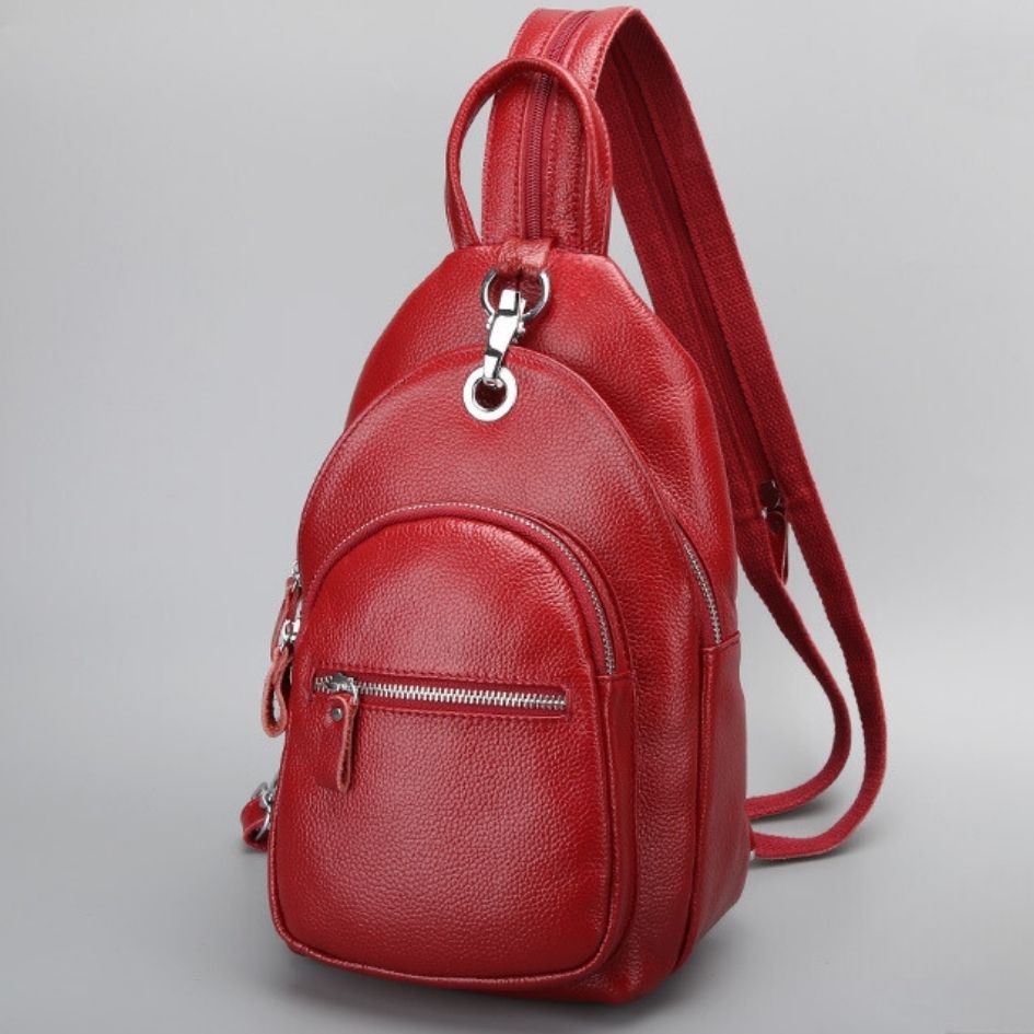 Genuine Leather Small Backpack Multi-Layer Anti-Theft Bag-Backpacks-Red-Free Shipping Leatheretro