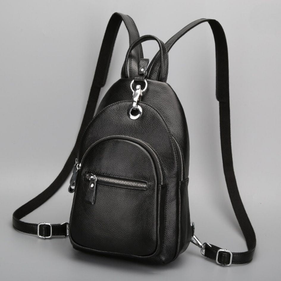 Genuine Leather Small Backpack Multi-Layer Anti-Theft Bag-Backpacks-Black-Free Shipping Leatheretro