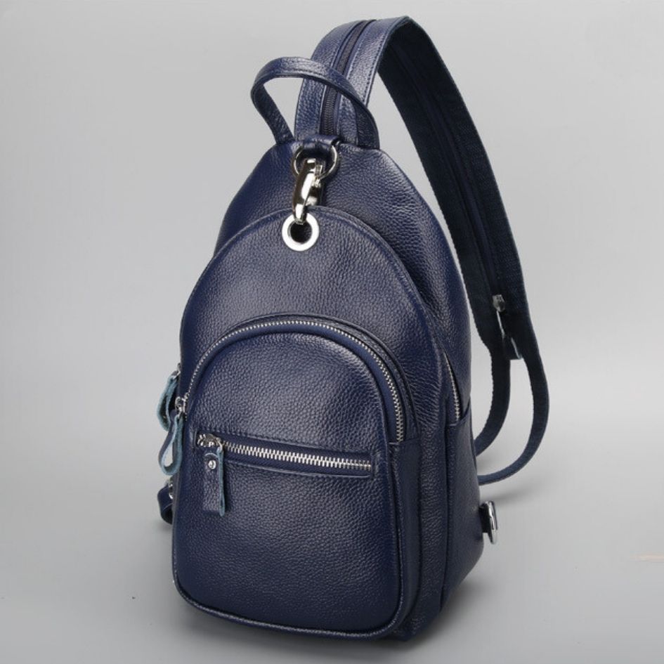 Genuine Leather Small Backpack Multi-Layer Anti-Theft Bag-Backpacks-Royal Blue-Free Shipping Leatheretro