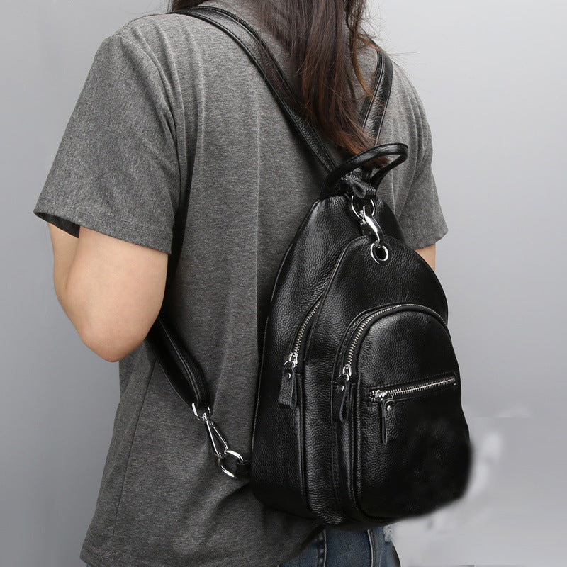Genuine Leather Small Backpack Multi-Layer Anti-Theft Bag-Backpacks-Black-Free Shipping Leatheretro