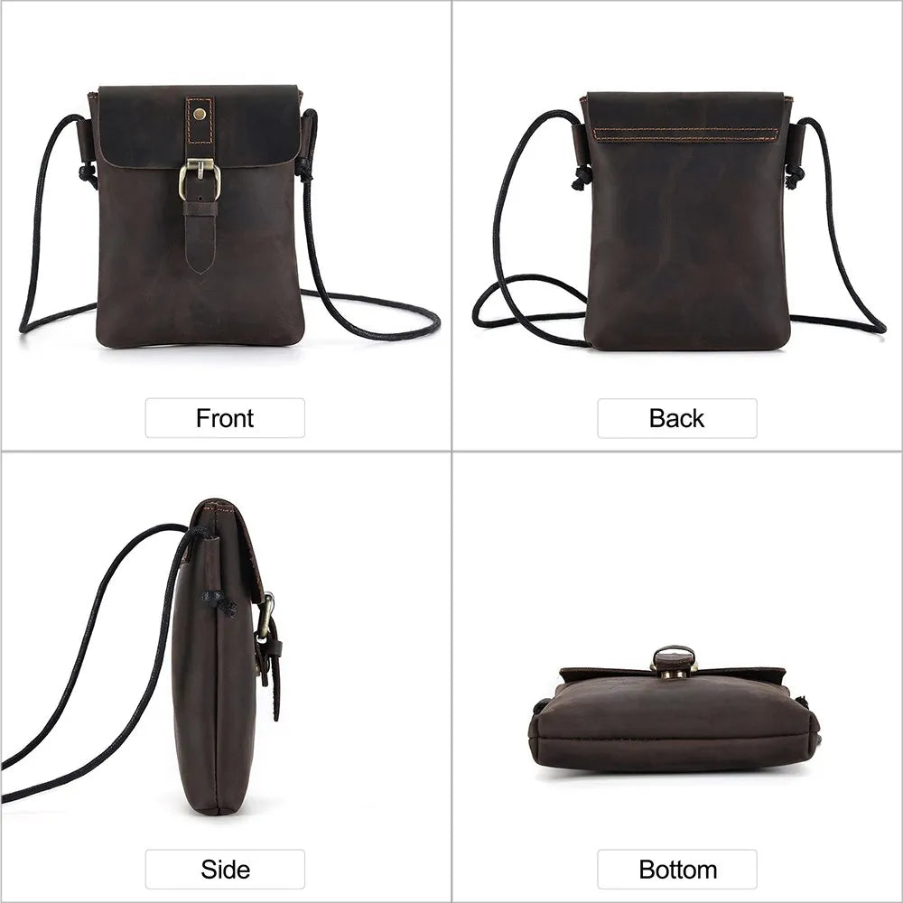 Men's Genuine Leather Small Messenger Bag-Messenger Bag-Coffee-Free Shipping Leatheretro